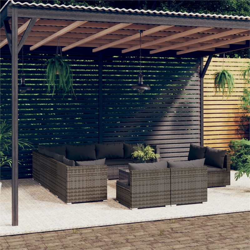 Afuera Living Contemporary Poly Rattan Large Garden Lounge Set in Gray