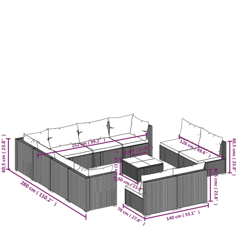 Afuera Living Contemporary Poly Rattan Large Garden Lounge Set in Gray