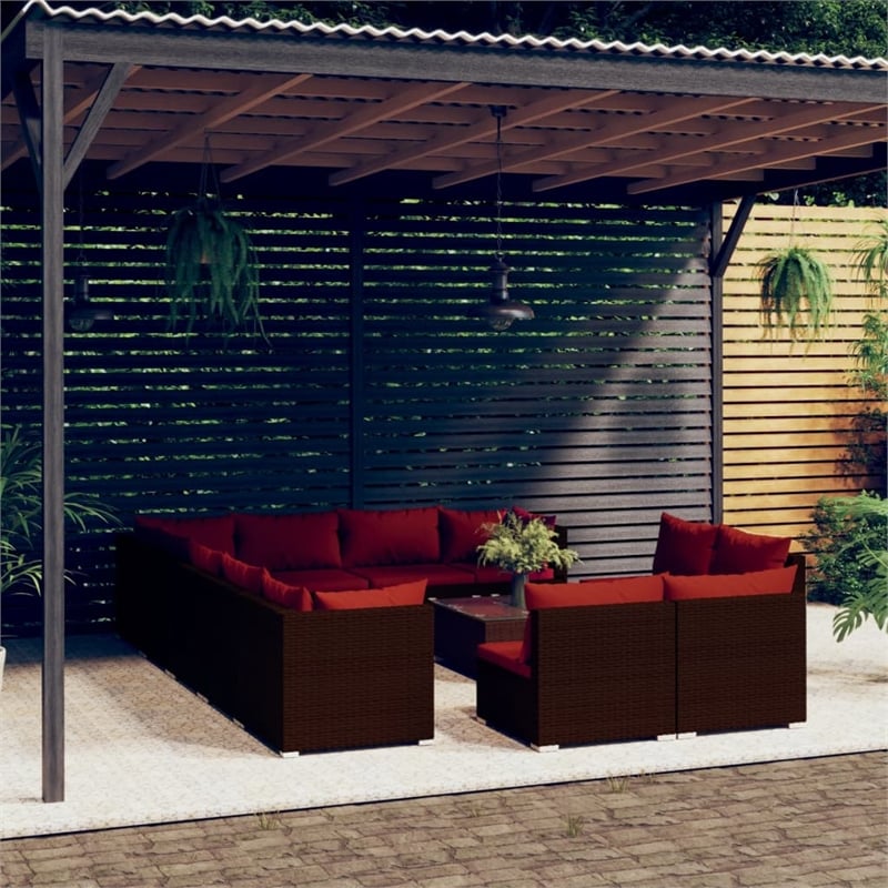Afuera Living 13 Piece Poly Rattan Garden Lounge Set in Red/Brown