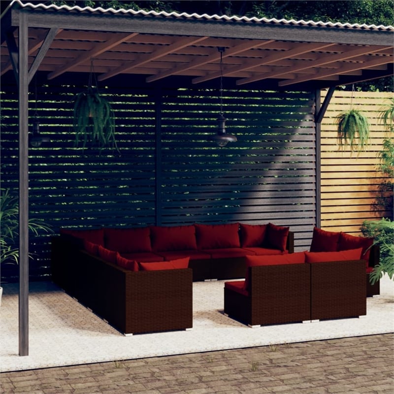 Afuera Living Contemporary Steel Large Garden Lounge Set in Red/Brown