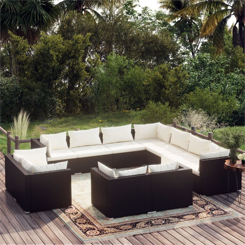 Afuera Living 11 Piece Poly Rattan Garden Lounge Set in Black/Cream