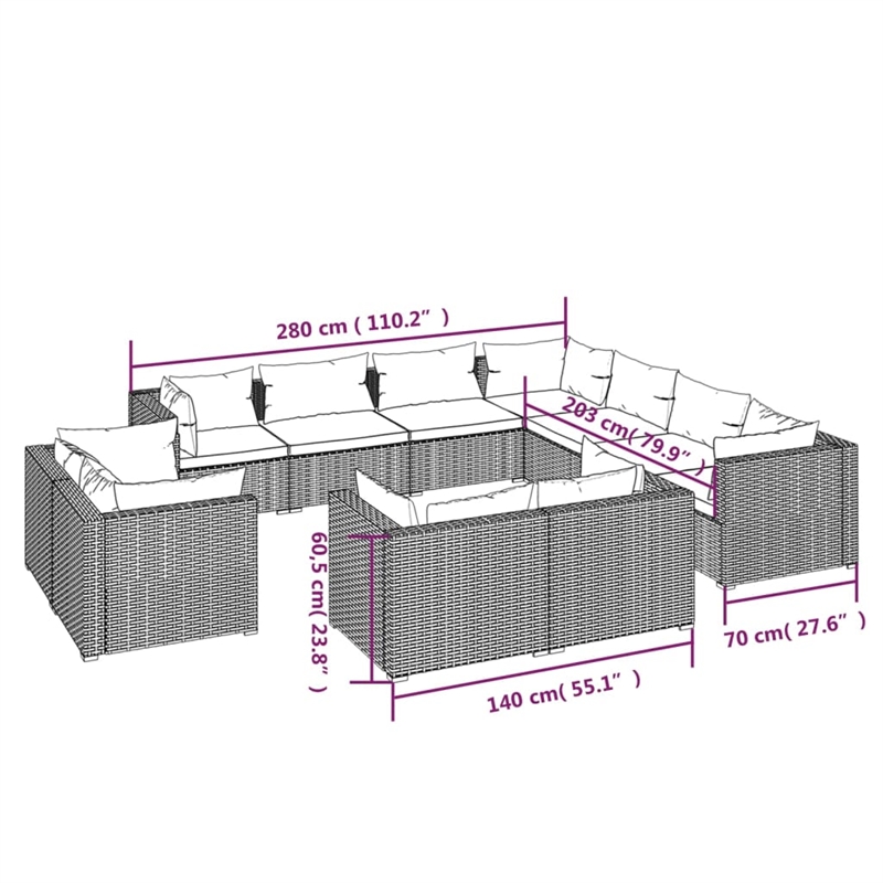 Afuera Living 11 Piece Poly Rattan Garden Lounge Set in Black/Cream