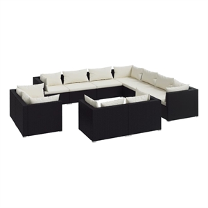 Afuera Living 11 Piece Poly Rattan Garden Lounge Set in Black/Cream