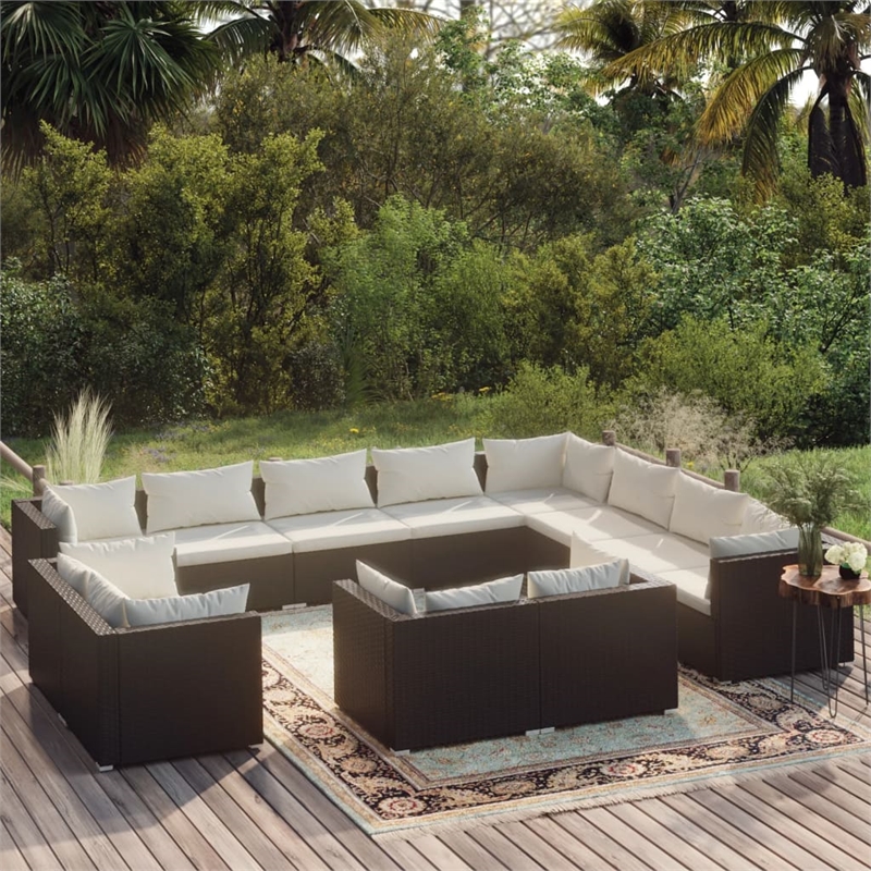 Afuera Living 12 Piece Poly Rattan Garden Lounge Set in Black/Cream