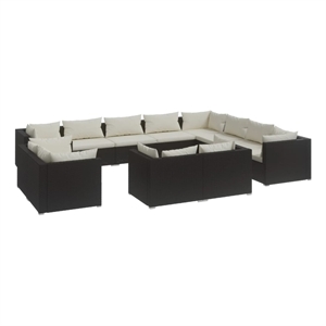 Afuera Living 12 Piece Poly Rattan Garden Lounge Set in Black/Cream