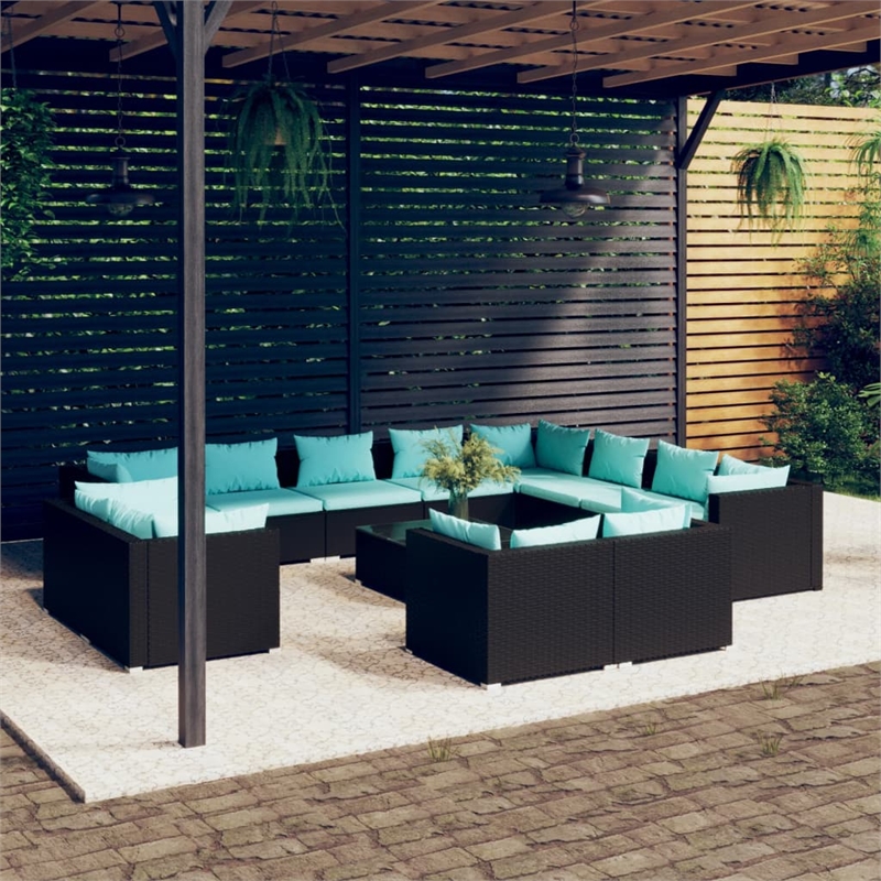 Afuera Living Contemporary Large Garden Lounge Set in Black/Blue
