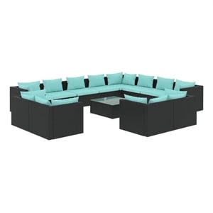 Afuera Living Contemporary Large Garden Lounge Set in Black/Blue
