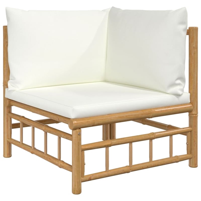 Afuera Living 5 Piece Bamboo Garden Lounge Set in White/Cream/Natural