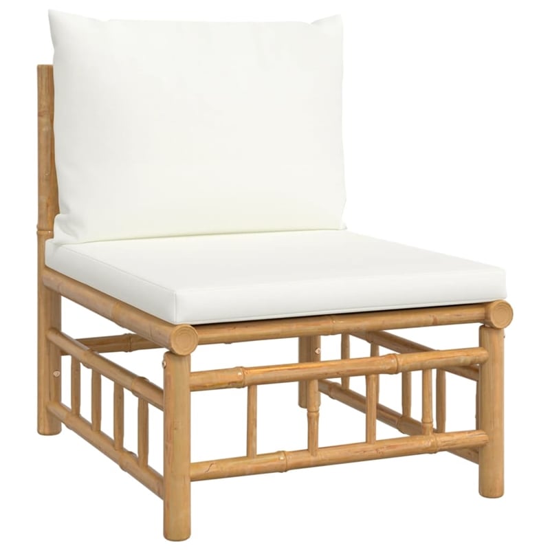Afuera Living 5 Piece Bamboo Garden Lounge Set in White/Cream/Natural