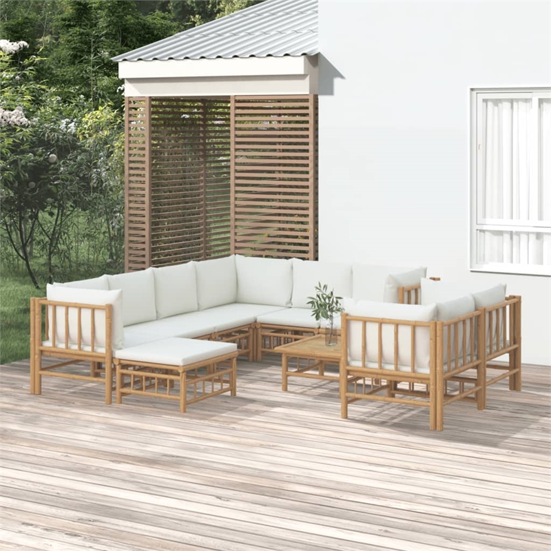 Afuera Living Contemporary Bamboo Large Garden Lounge Set in Cream