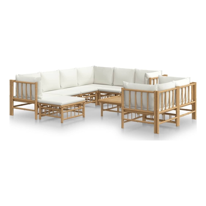 Afuera Living Contemporary Bamboo Large Garden Lounge Set in Cream