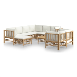 Afuera Living Contemporary Bamboo Large Garden Lounge Set in Cream
