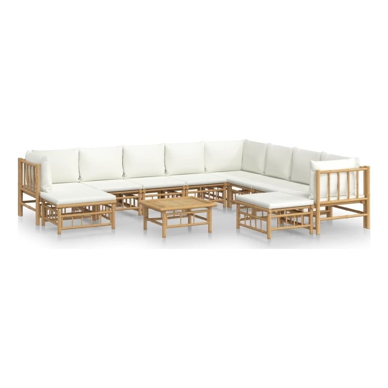 Afuera Living Contemporary Bamboo Large Garden Lounge Set in White/Cream