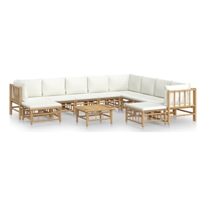 Afuera Living Contemporary Bamboo Large Garden Lounge Set in White/Cream