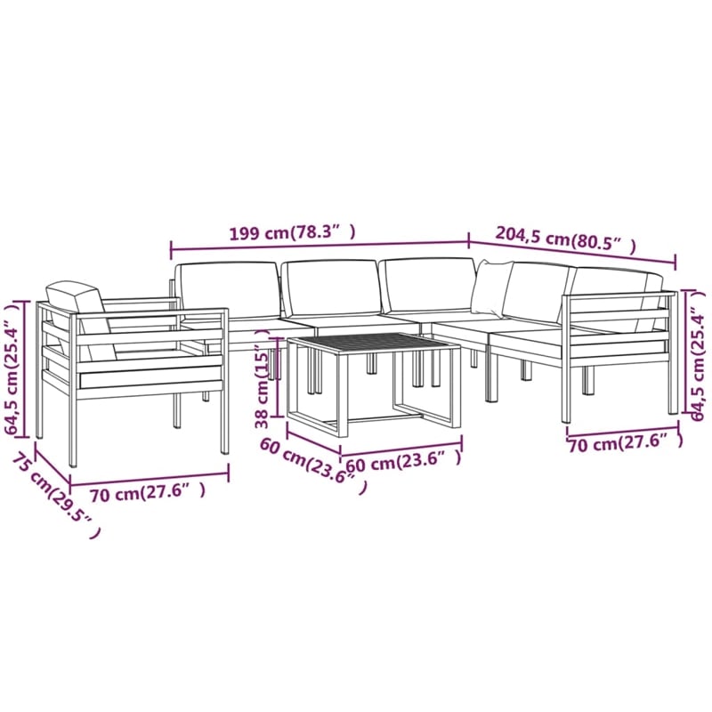 Afuera Living Contemporary 7 Piece Aluminum Garden Lounge Set
