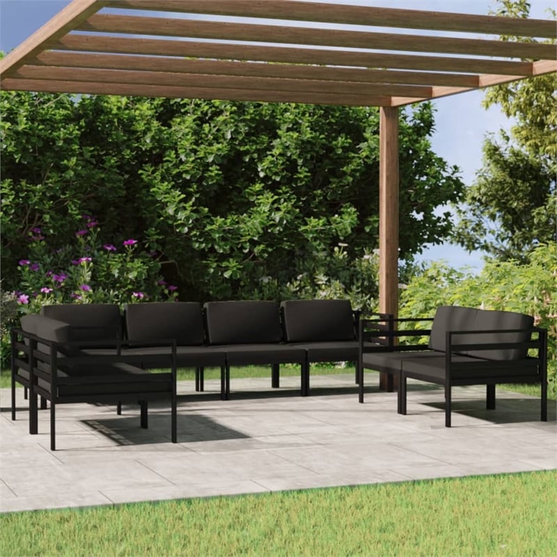 Afuera Living 8 Piece Aluminum Large Garden Lounge Set in Anthracite