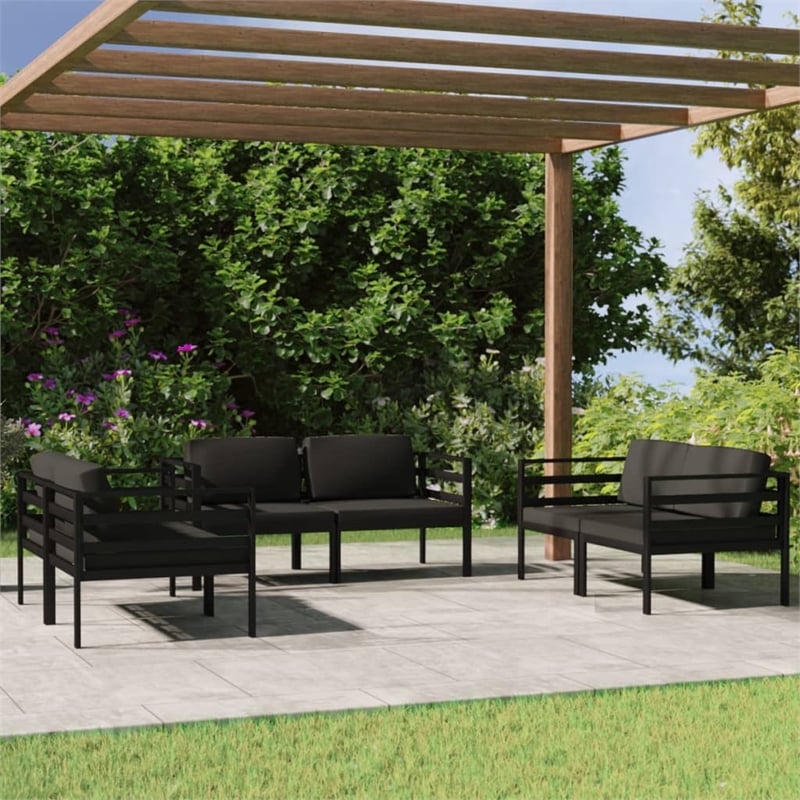 Afuera Living 6 Piece Aluminum Large Garden Lounge Set in Anthracite