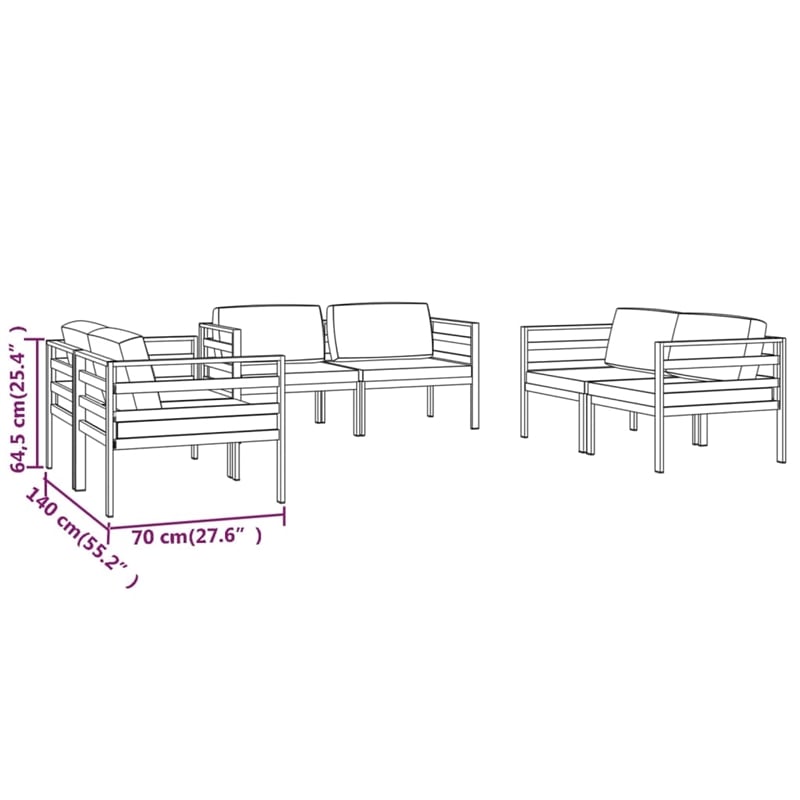 Afuera Living 6 Piece Aluminum Large Garden Lounge Set in Anthracite