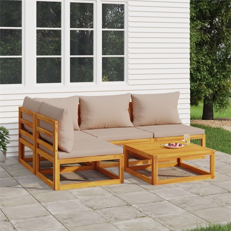 Afuera Living Contemporary 5 Piece Solid Acacia Wood Garden Lounge Set