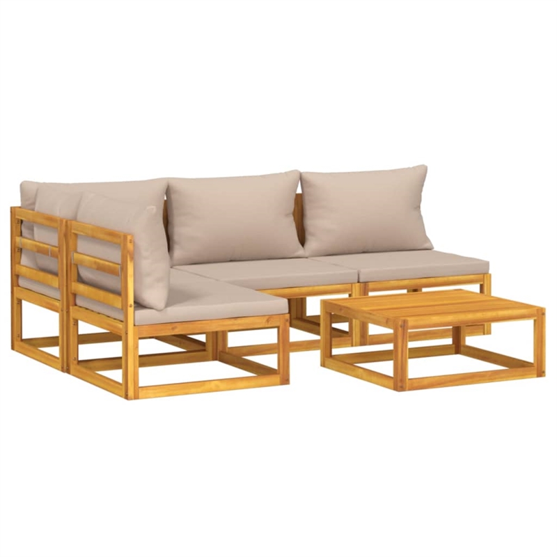 Afuera Living Contemporary 5 Piece Solid Acacia Wood Garden Lounge Set