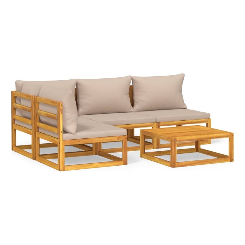 Afuera Living Contemporary 5 Piece Solid Acacia Wood Garden Lounge Set