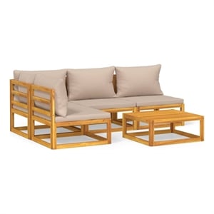 Afuera Living Contemporary 5 Piece Solid Acacia Wood Garden Lounge Set