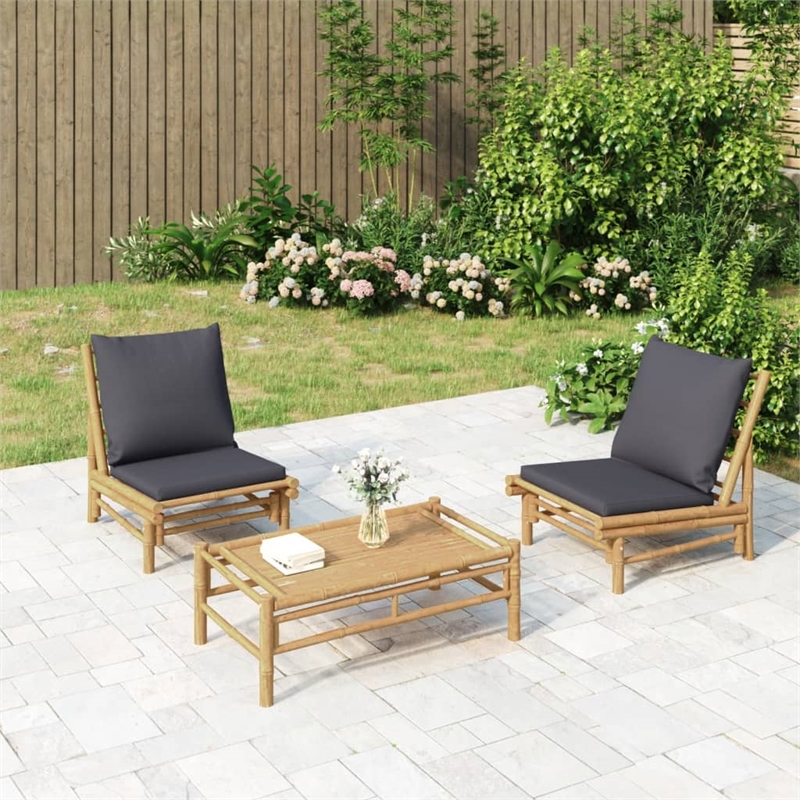 Afuera Living 3 Piece Bamboo Garden Lounge Set in Gray/Natural