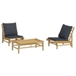 Afuera Living 3 Piece Bamboo Garden Lounge Set in Gray/Natural