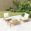 Afuera Living 3 Piece Bamboo Small Garden Lounge Set in White/Cream