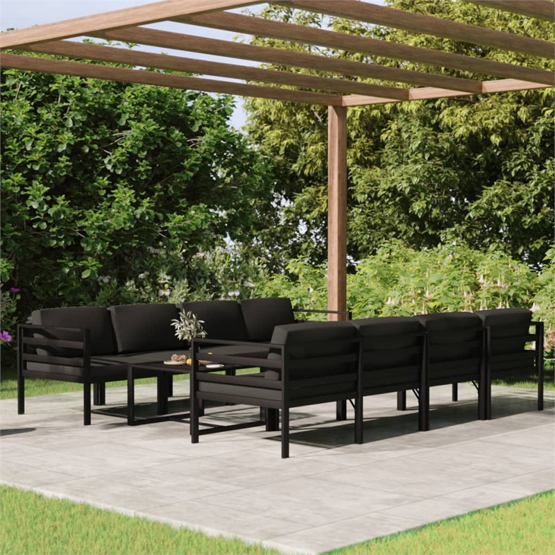 Afuera Living 9 Piece Aluminum Garden Lounge Set in Anthracite