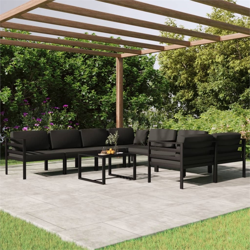 Afuera Living 9 Piece Aluminum Large Garden Lounge Set in Anthracite