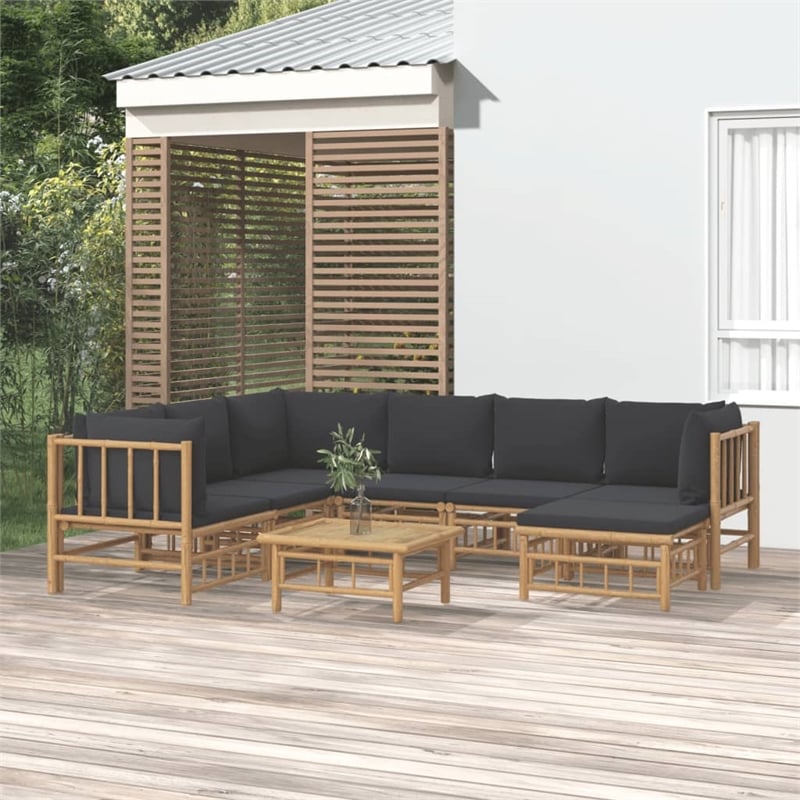 Afuera Living 8 Piece Bamboo Large Garden Lounge Set in Gray