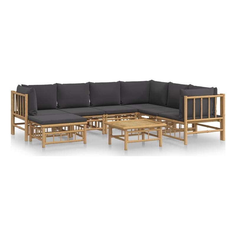 Afuera Living 8 Piece Bamboo Large Garden Lounge Set in Gray