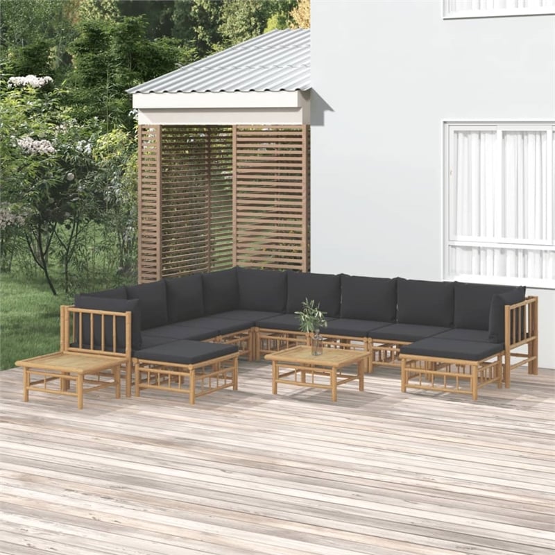 Afuera Living Contemporary 12 Piece Bamboo Garden Lounge Set in Gray