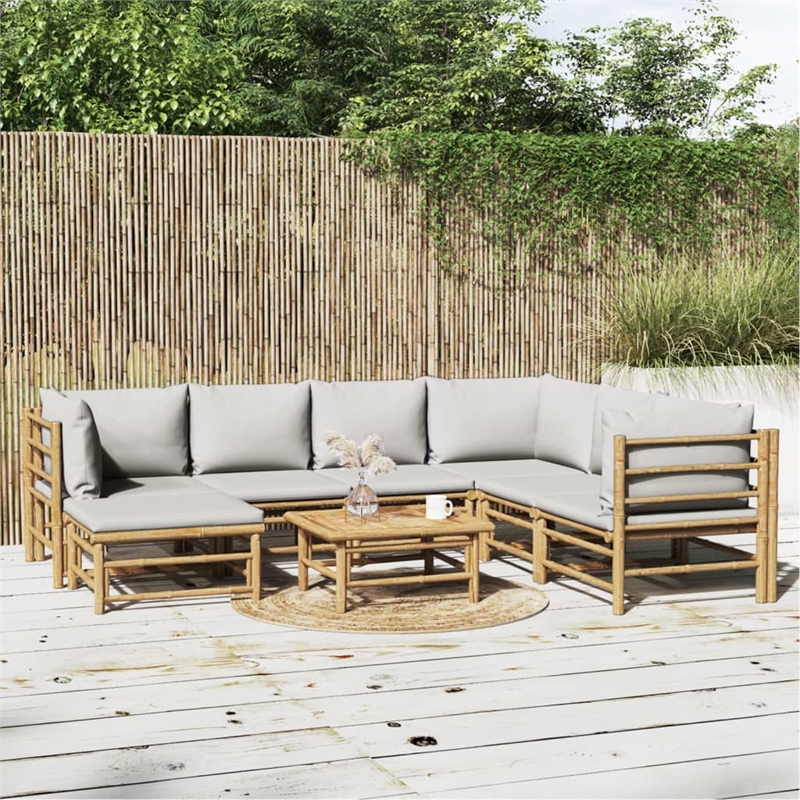 Afuera Living 8 Piece Bamboo Large Garden Lounge Set in Gray/Natural