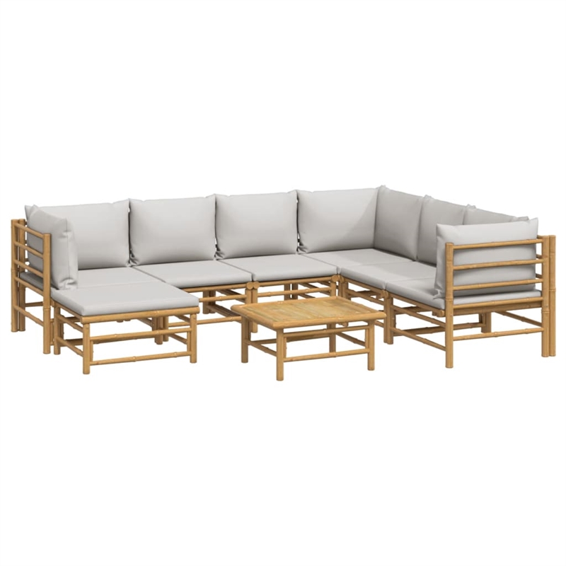 Afuera Living 8 Piece Bamboo Large Garden Lounge Set in Gray/Natural