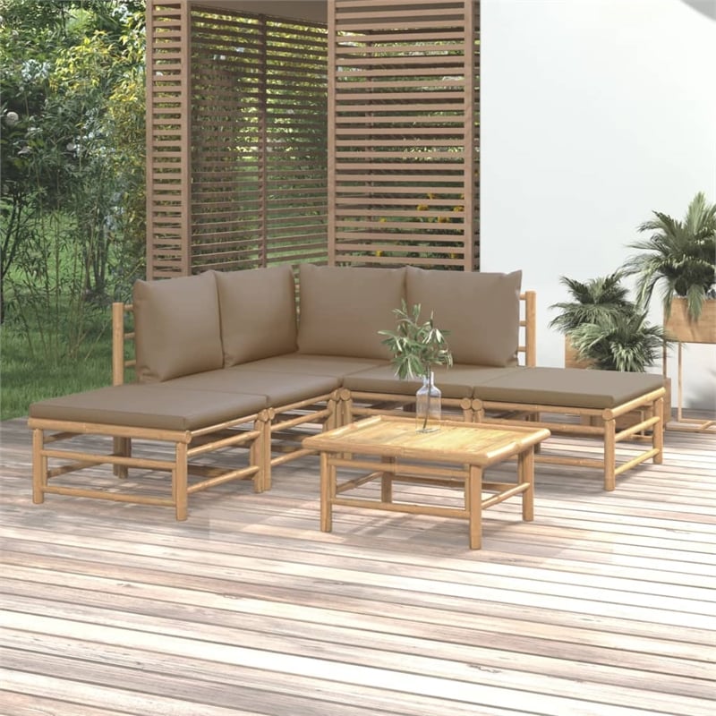 Afuera Living Contemporary 6 Piece Bamboo Wood Garden Lounge Set