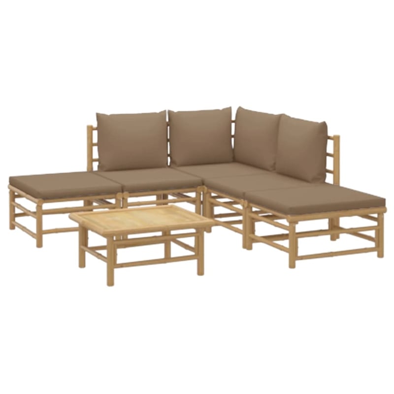 Afuera Living Contemporary 6 Piece Bamboo Wood Garden Lounge Set