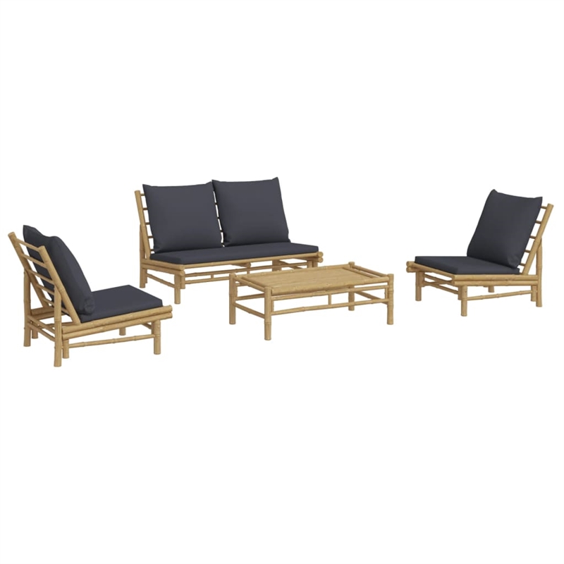Afuera Living 4 Piece Bamboo Small Garden Lounge Set in Gray/Natural
