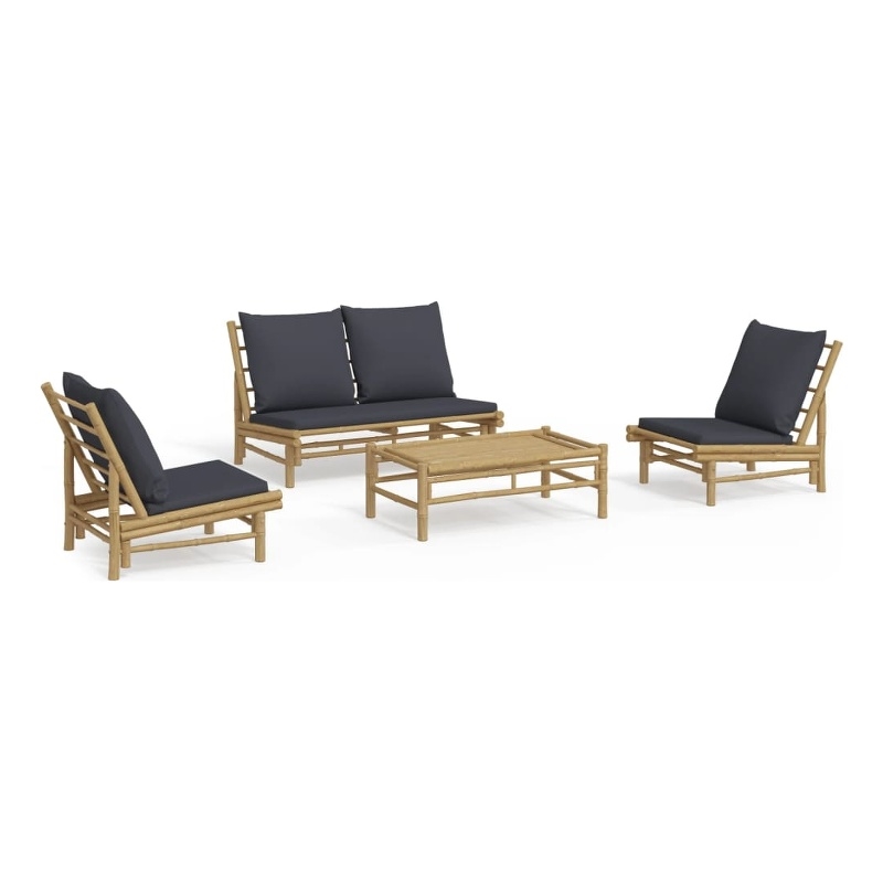 Afuera Living 4 Piece Bamboo Small Garden Lounge Set in Gray/Natural