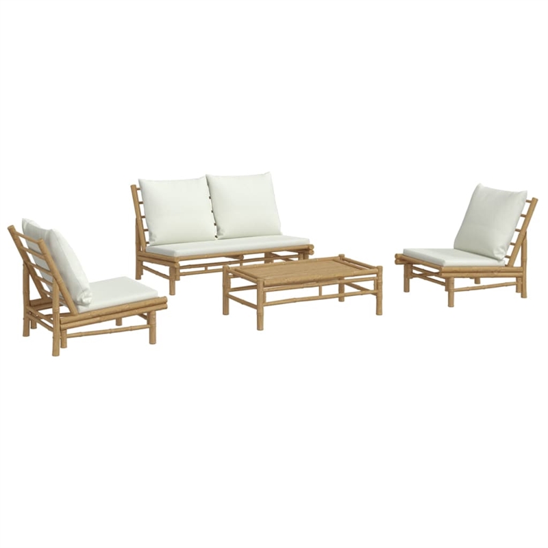 Afuera Living Bamboo Small Garden Lounge Set in White/Cream/Natural