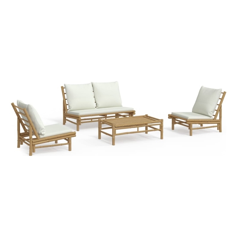 Afuera Living Bamboo Small Garden Lounge Set in White/Cream/Natural