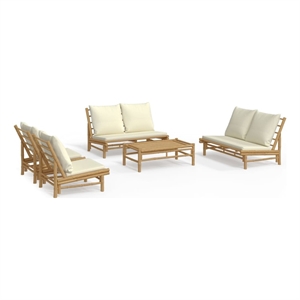 Afuera Living 5 Piece Bamboo Garden Lounge Set in White/Cream/Natural