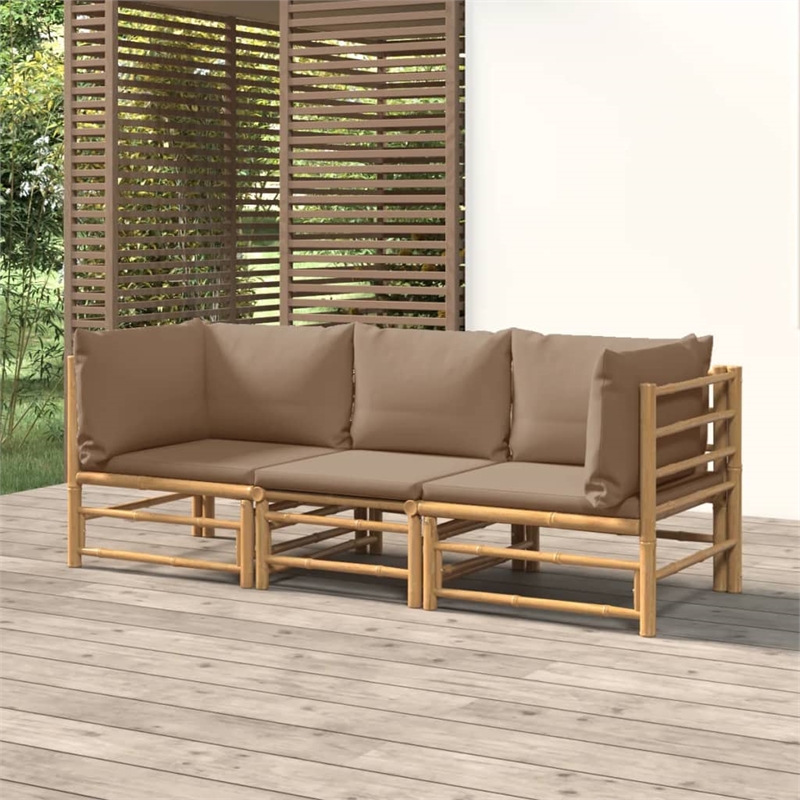 Afuera Living Contemporary 3 Piece Bamboo Wood Garden Lounge Set