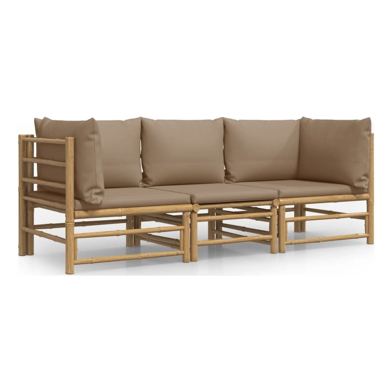 Afuera Living Contemporary 3 Piece Bamboo Wood Garden Lounge Set