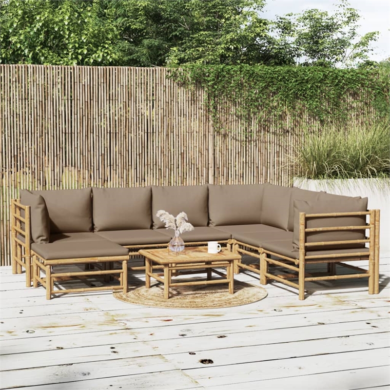 Afuera Living Contemporary 8 Piece Bamboo Wood Garden Lounge Set