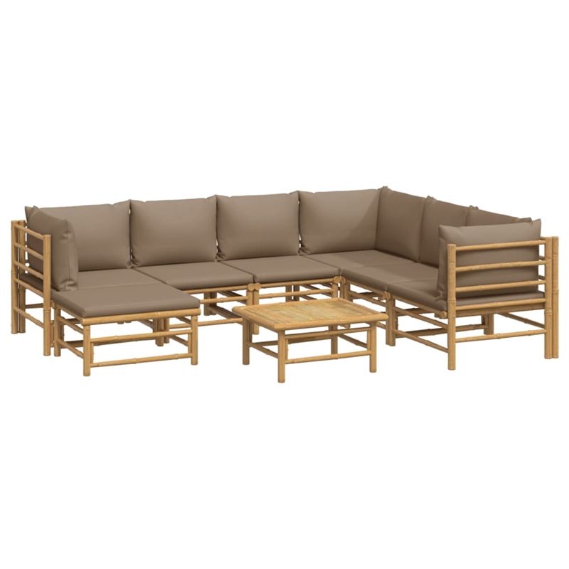 Afuera Living Contemporary 8 Piece Bamboo Wood Garden Lounge Set