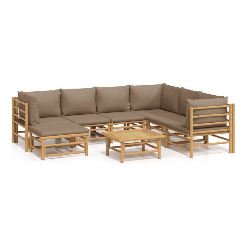 Afuera Living Contemporary 8 Piece Bamboo Wood Garden Lounge Set