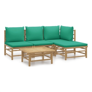 Afuera Living 5 Piece Bamboo Medium Garden Lounge Set in Green/Natural