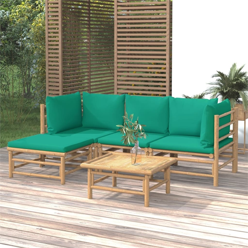 Afuera Living 5 Piece Bamboo Garden Lounge Set in Green/Natural